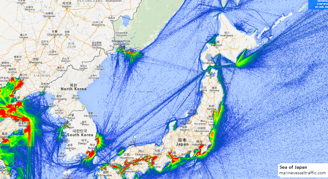Live Marine Traffic, Density Map and Current Position of ships in SEA OF JAPAN